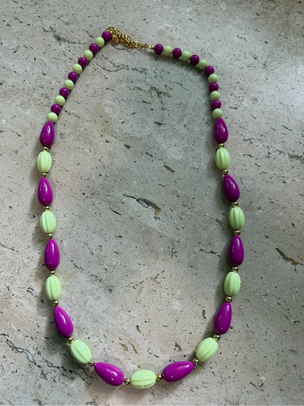 Joan Rivers Hematite Purple&Green Fluted Plastic Bead Necklace 34” Vintage Sign